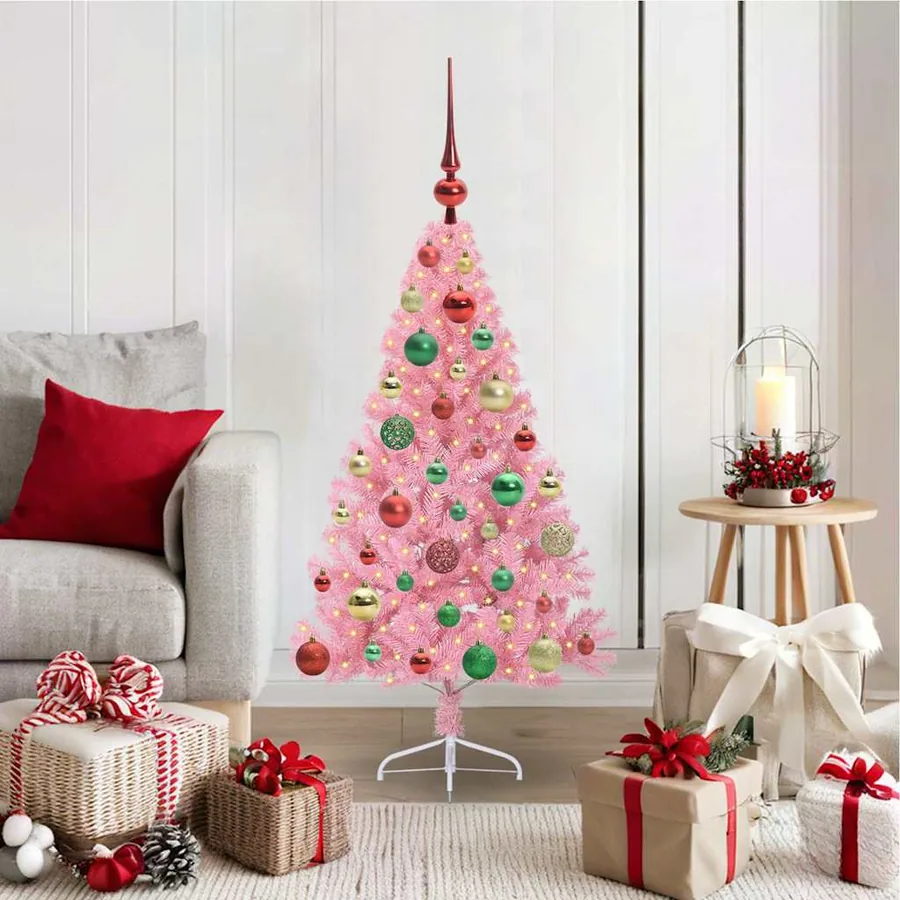 Sapin de Noël artificiel pré-éclairé Rose 120 cm PVC