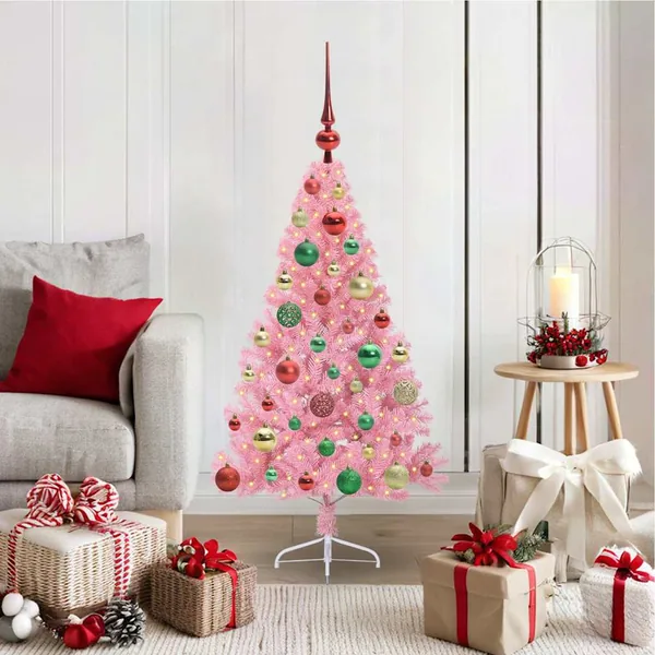 Sapin de Noël artificiel pré-éclairé Rose 120 cm PVC
