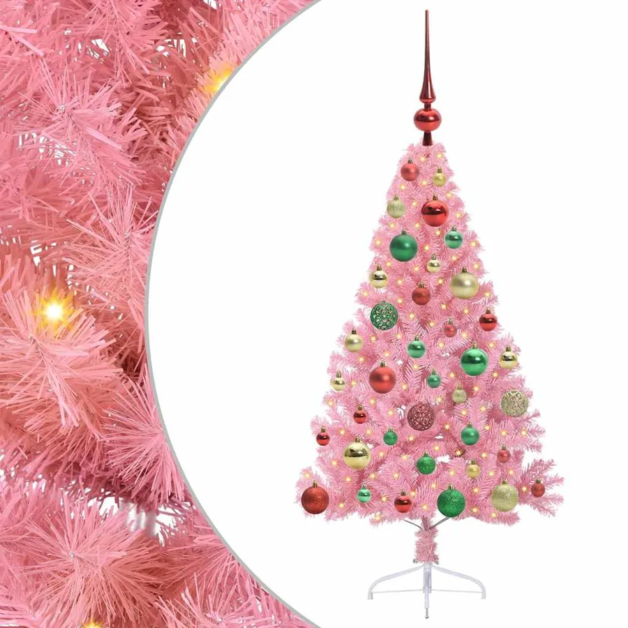 Sapin de Noël artificiel pré-éclairé Rose 120 cm PVC - 2
