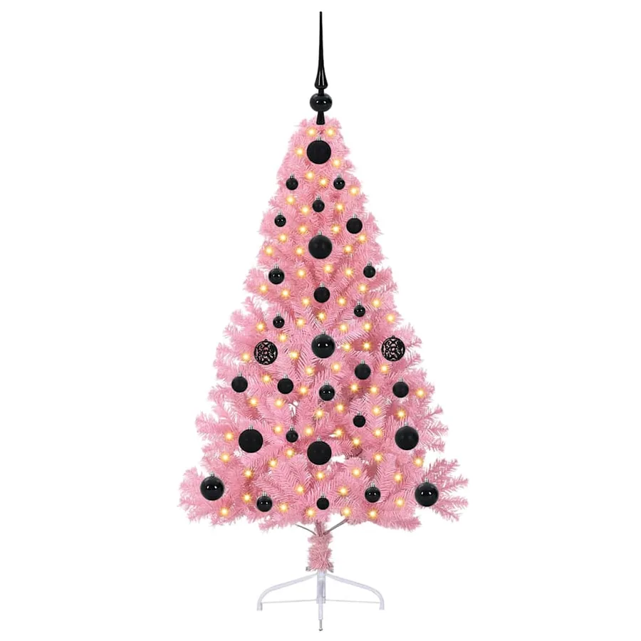 Sapin de Noël artificiel pré-éclairé Rose 120 cm PVC - 3