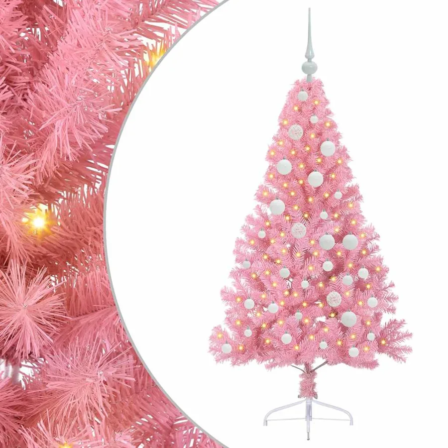 Sapin de Noël artificiel pré-éclairé Rose 120 cm PVC - 2