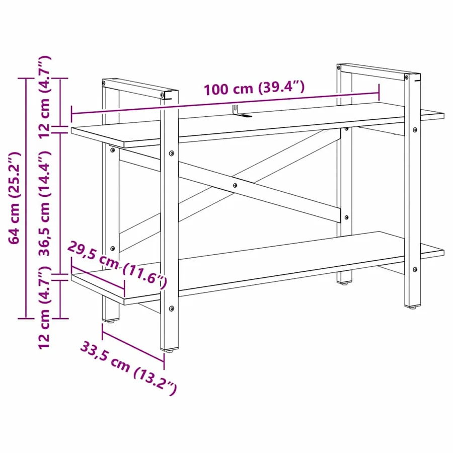 Étagère 2 niveaux 100 x 33,5 x 64 cm Bois d'ingénierie - 12