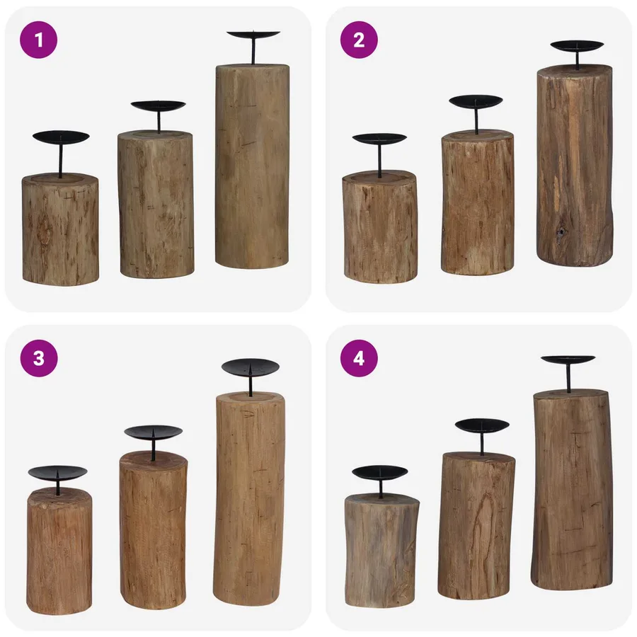 Bougeoir 3 pcs Naturel Teck massif - 4
