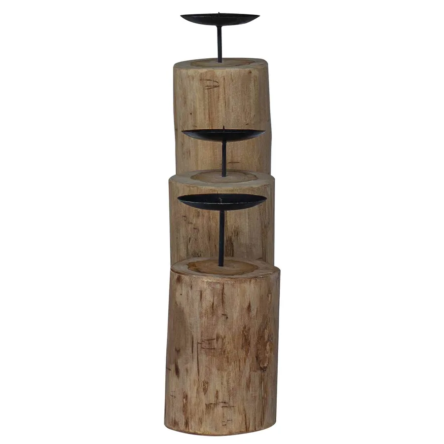 Bougeoir 3 pcs Naturel Teck massif - 6