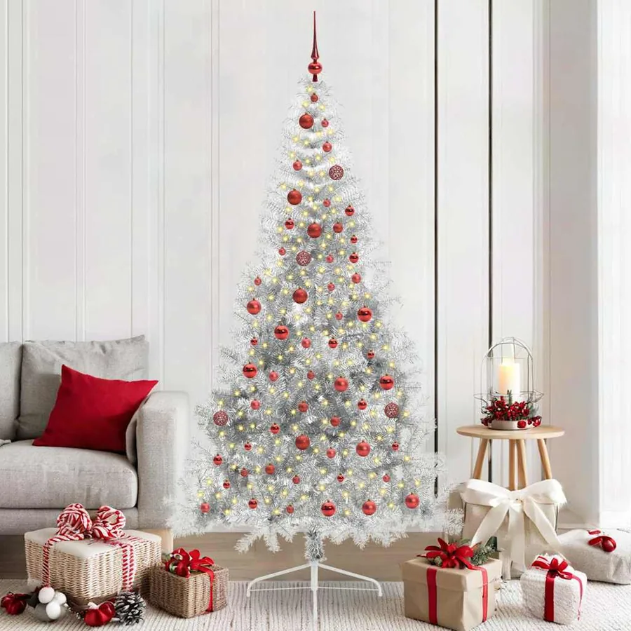 Sapin de Noël artificiel pré-éclairé Argent 210 cm PET