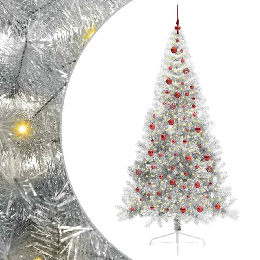 Sapin de Noël artificiel pré-éclairé Argent 210 cm PET - 2