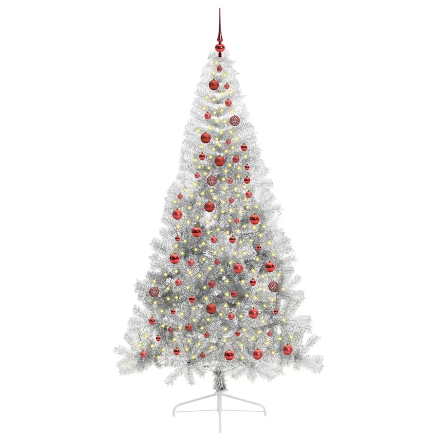 Sapin de Noël artificiel pré-éclairé Argent 210 cm PET - 3