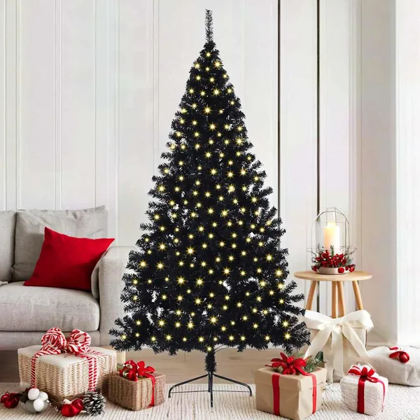 Sapin de Noël artificiel pré-éclairé Noir 180 cm PVC