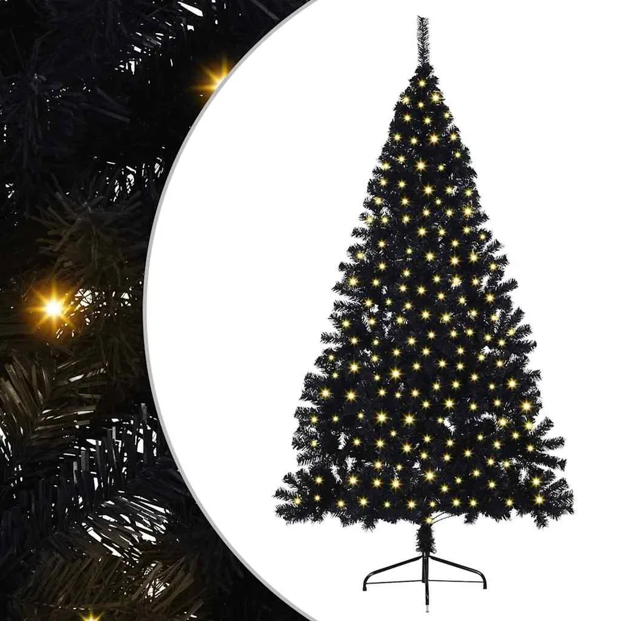 Sapin de Noël artificiel pré-éclairé Noir 180 cm PVC - 2