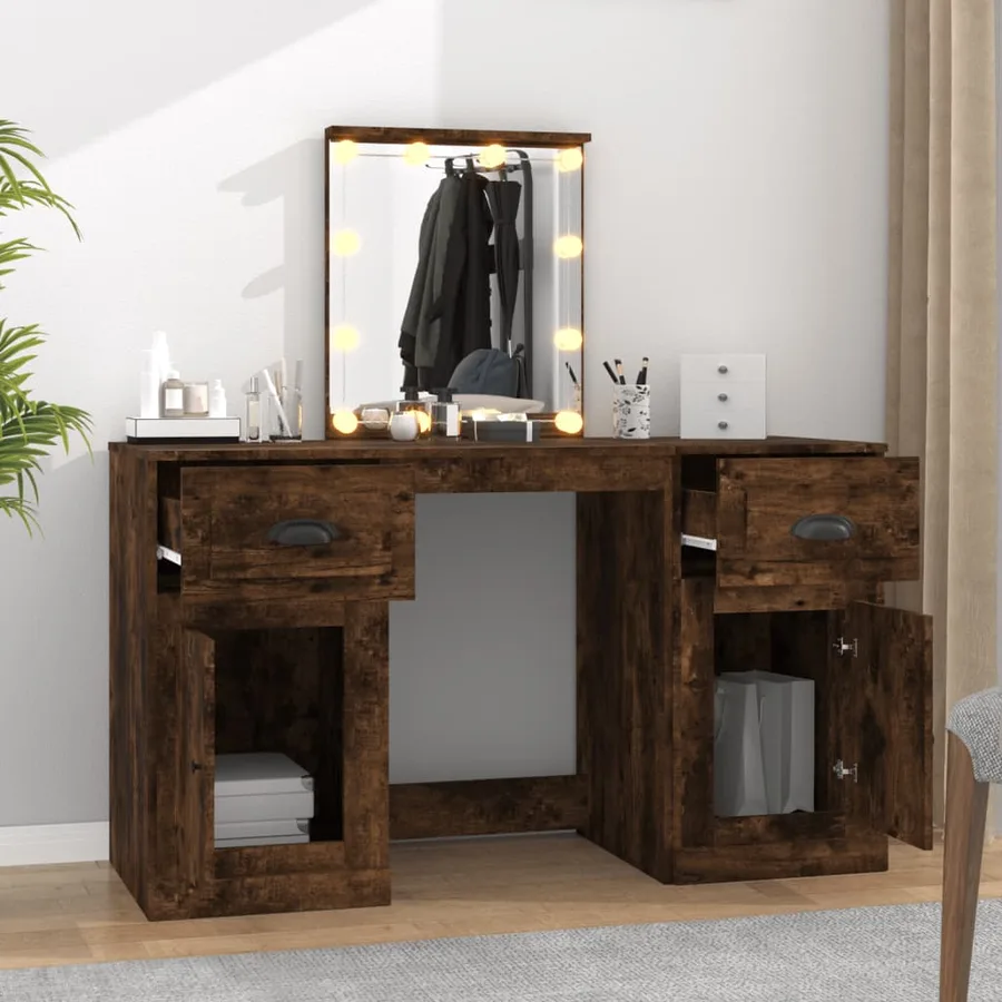 Coiffeuse avec LED chêne fumé 130x50x132,5 cm - 3