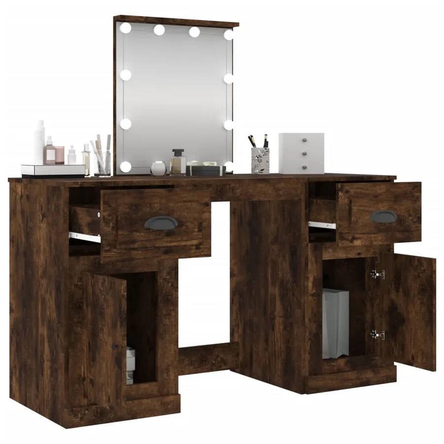 Coiffeuse avec LED chêne fumé 130x50x132,5 cm - 5