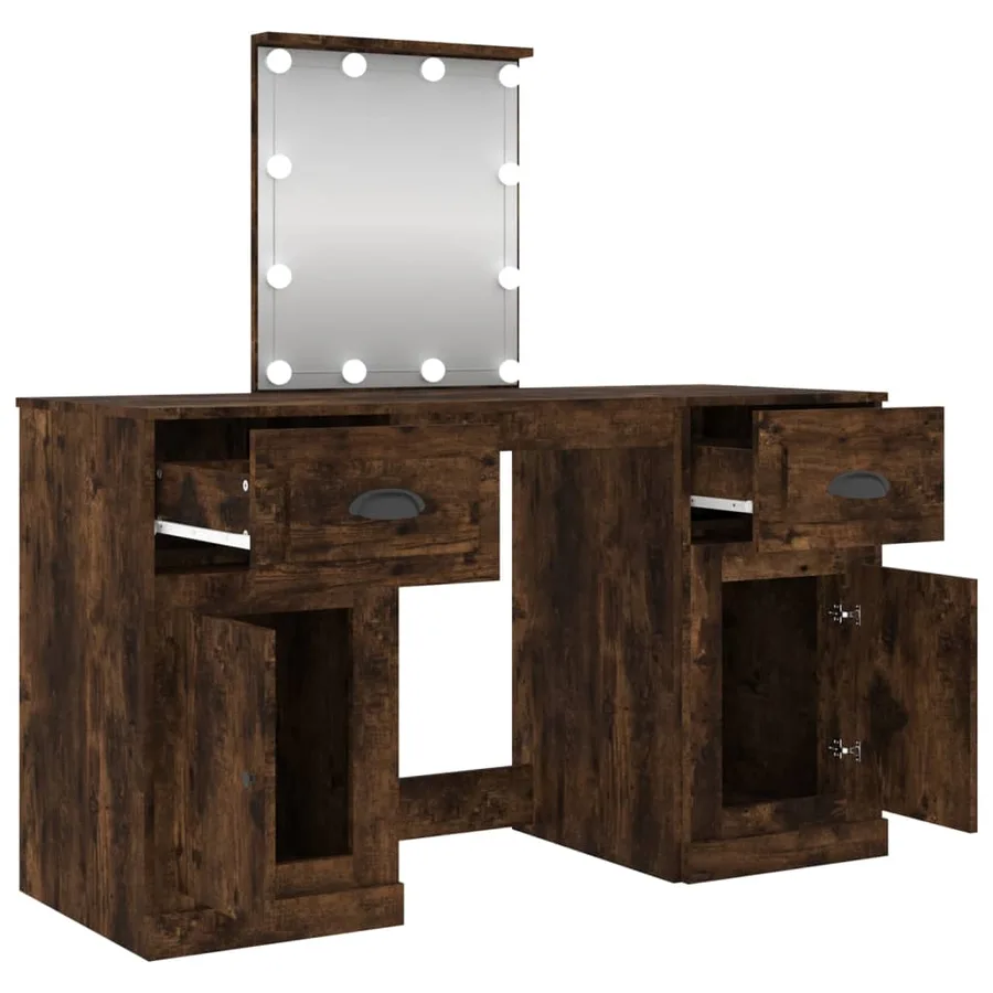 Coiffeuse avec LED chêne fumé 130x50x132,5 cm - 6