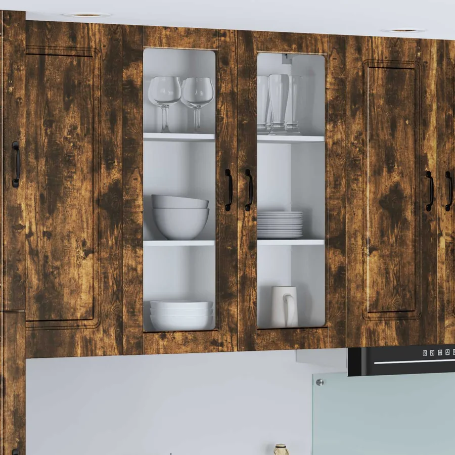 Cabinet en verre mural LUCCA Chêne fumé 80 x 31 x 100 cm