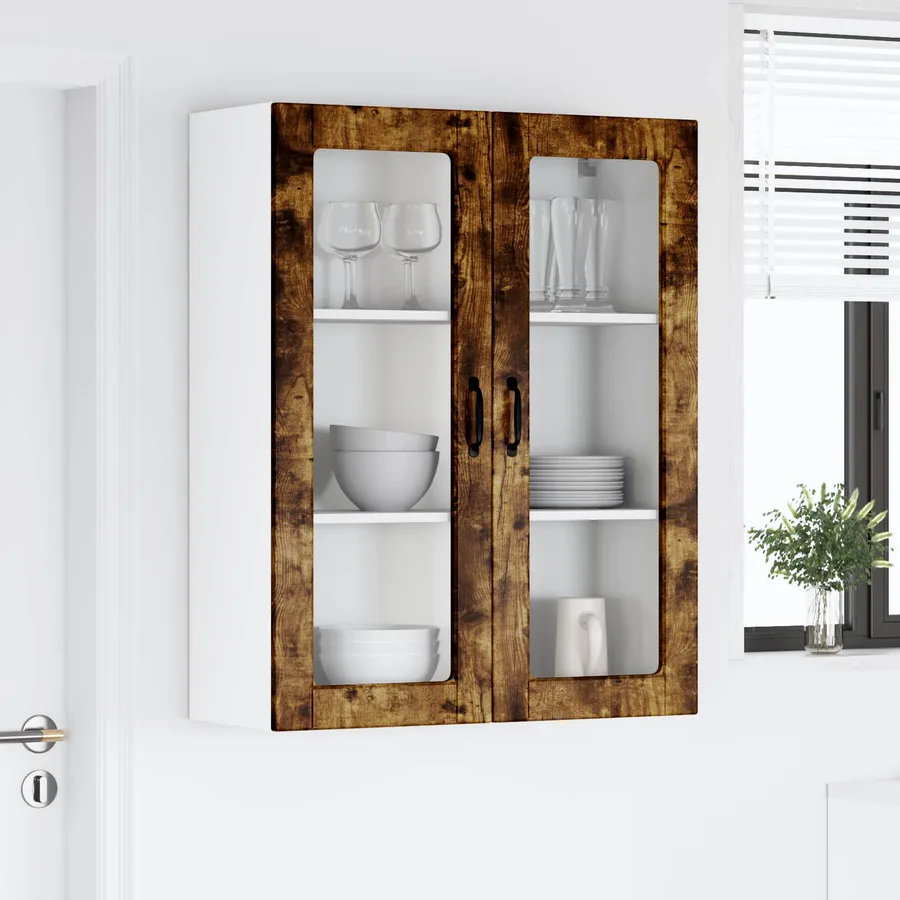 Cabinet en verre mural LUCCA Chêne fumé 80 x 31 x 100 cm - 4