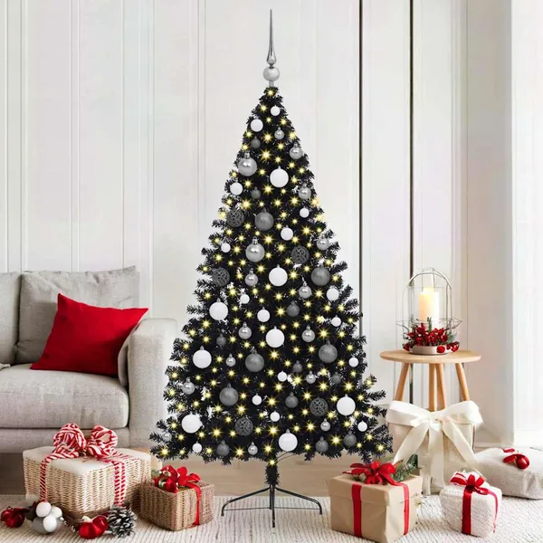 Sapin de Noël artificiel pré-éclairé Noir 180 cm PVC