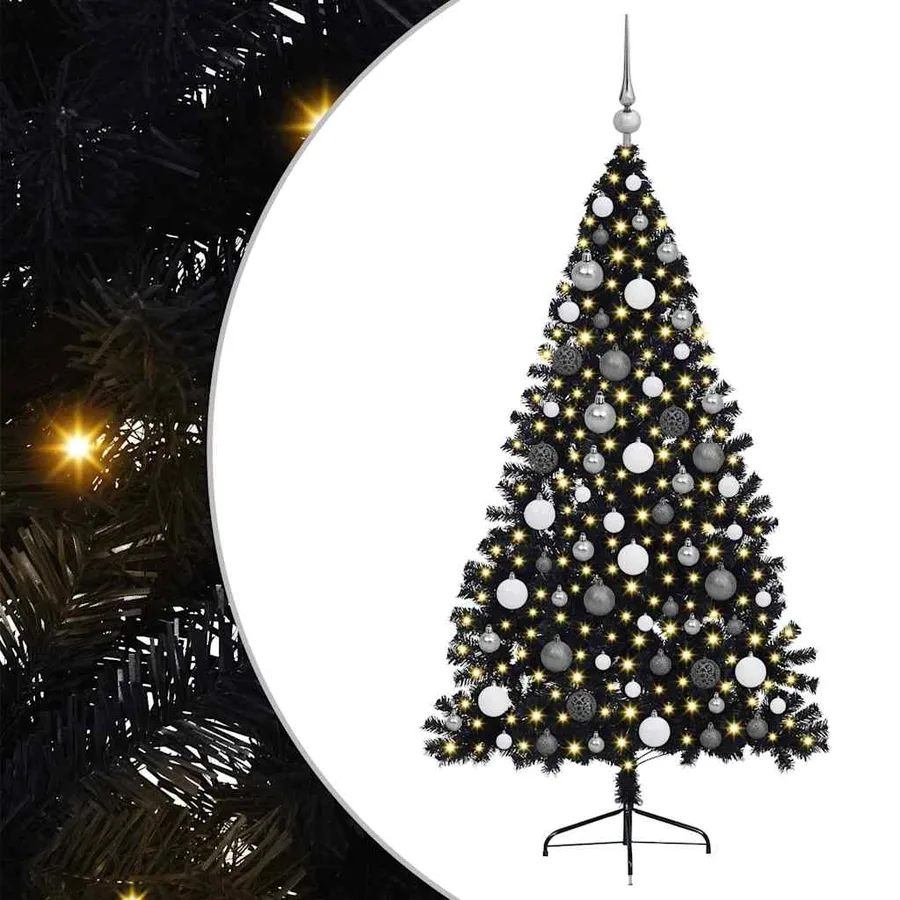 Sapin de Noël artificiel pré-éclairé Noir 180 cm PVC - 2