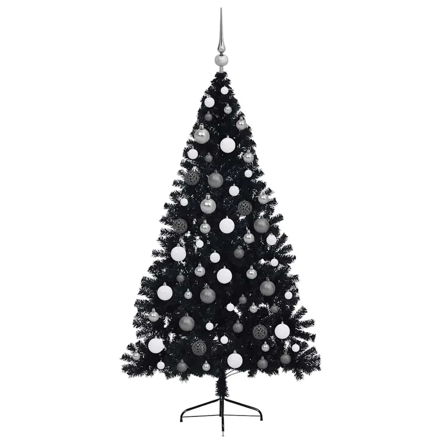 Sapin de Noël artificiel pré-éclairé Noir 180 cm PVC - 5