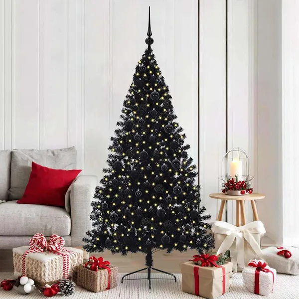 Sapin de Noël artificiel pré-éclairé Noir 180 cm PVC