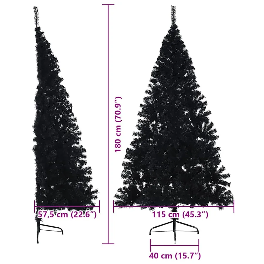 Sapin de Noël artificiel pré-éclairé Noir 180 cm PVC - 16