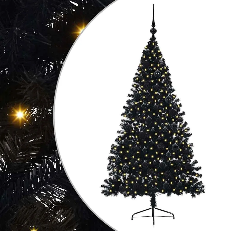 Sapin de Noël artificiel pré-éclairé Noir 180 cm PVC - 2