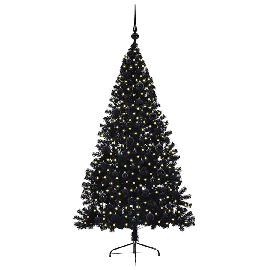 Sapin de Noël artificiel pré-éclairé Noir 180 cm PVC - 3