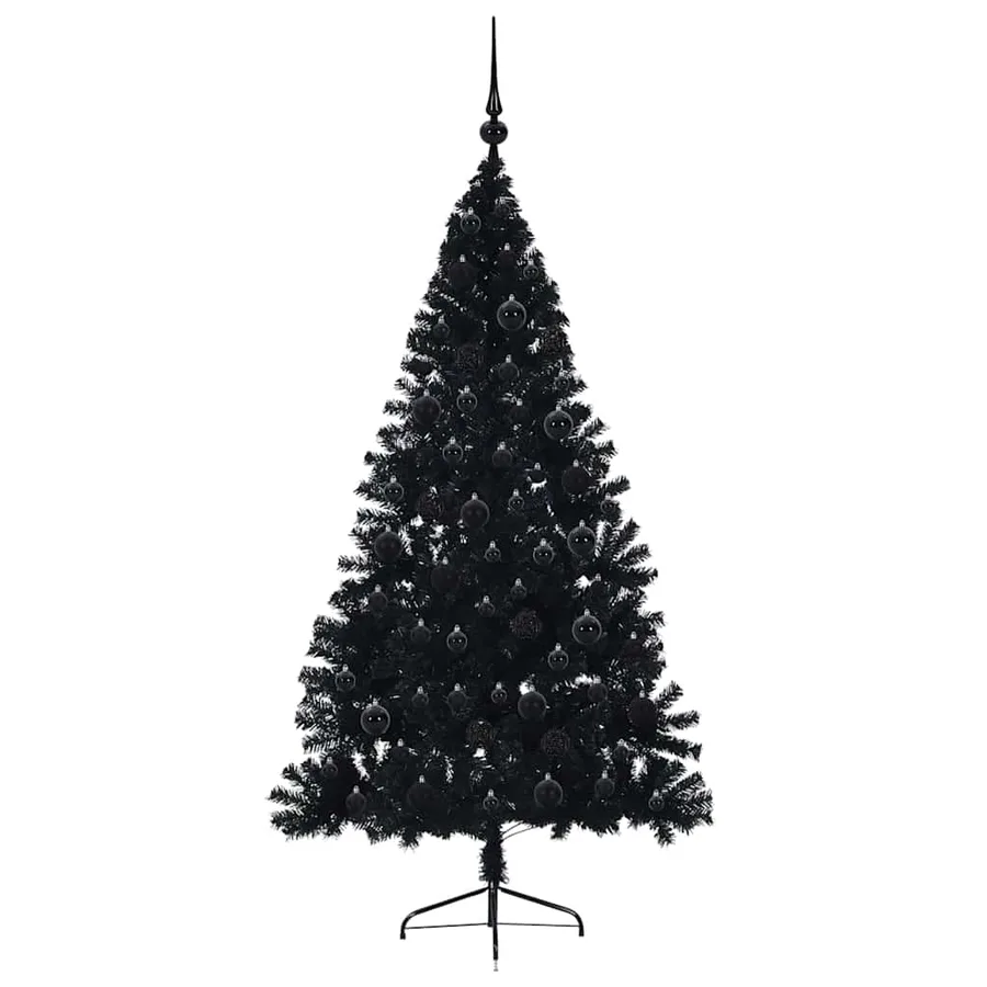 Sapin de Noël artificiel pré-éclairé Noir 180 cm PVC - 4