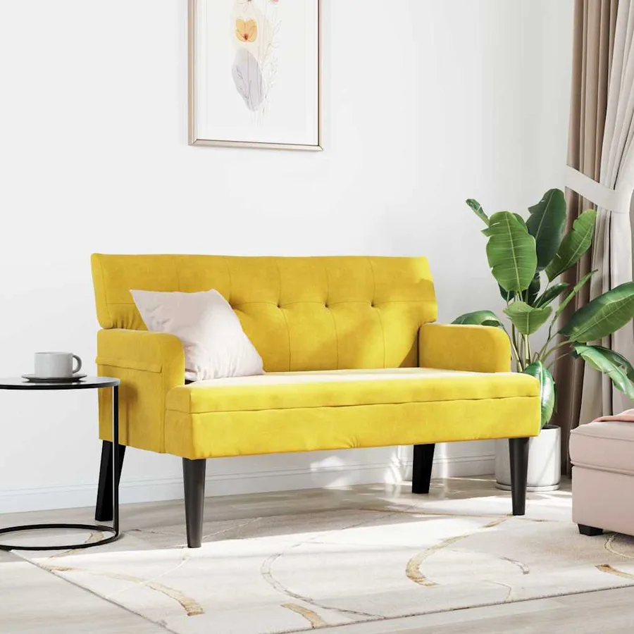 Banc Chesterfield Jaune 112 x 65,5 x 75 cm Velours - 3