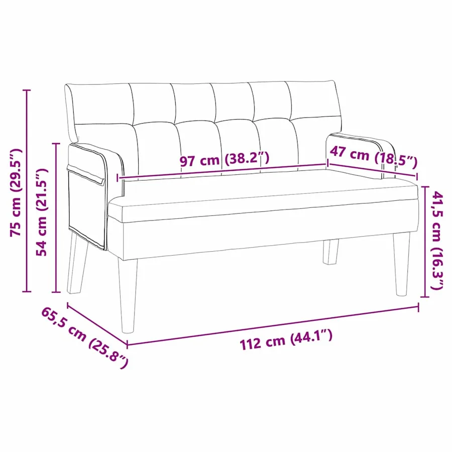 Banc Chesterfield Jaune 112 x 65,5 x 75 cm Velours - 8