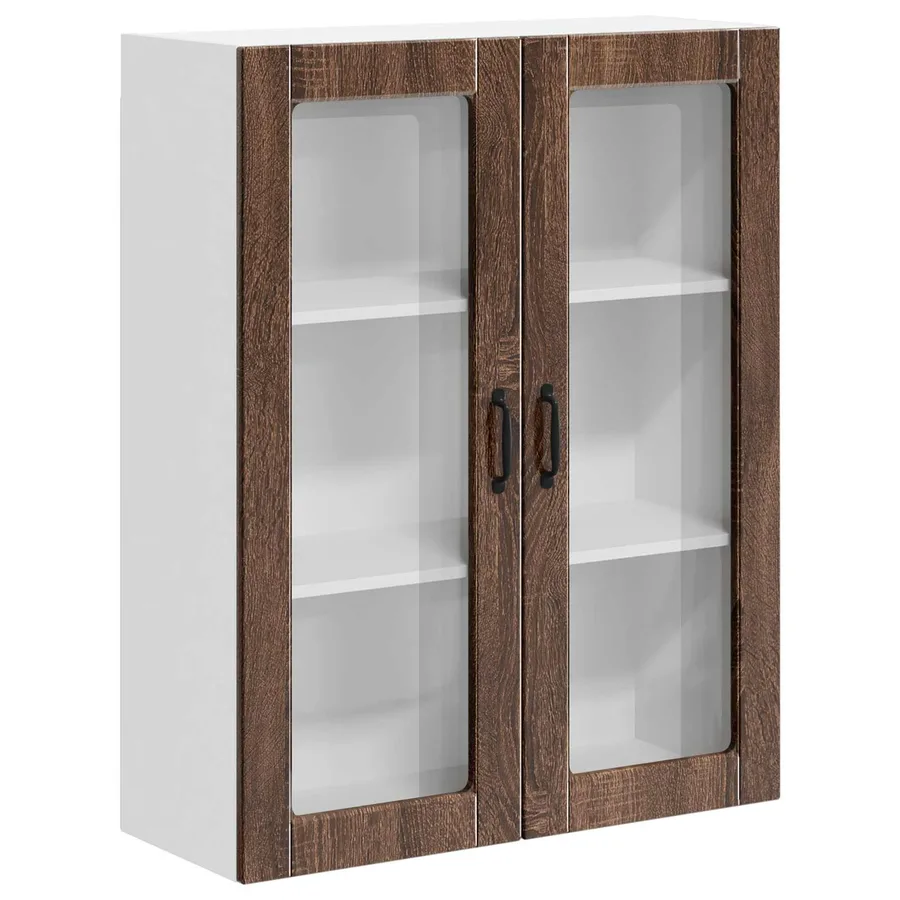 Cabinet en verre mural LUCCA Chêne brun 80 x 31 x 100 cm - 2