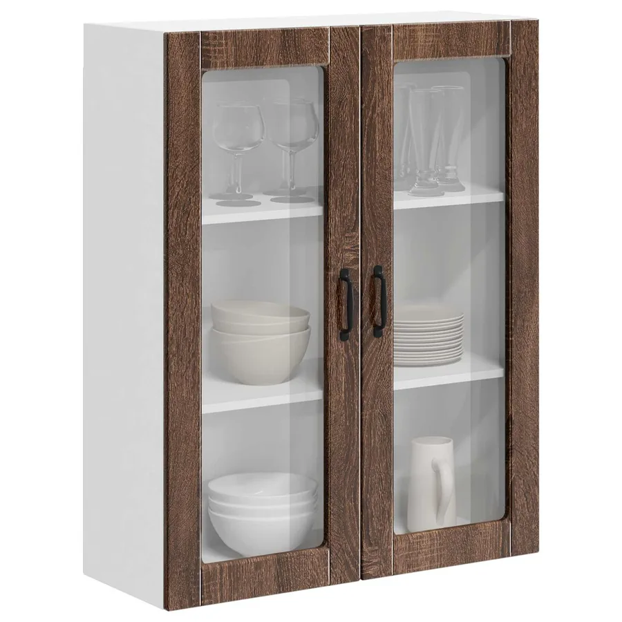 Cabinet en verre mural LUCCA Chêne brun 80 x 31 x 100 cm - 3