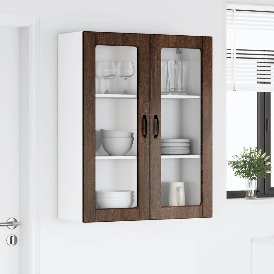 Cabinet en verre mural LUCCA Chêne brun 80 x 31 x 100 cm - 4