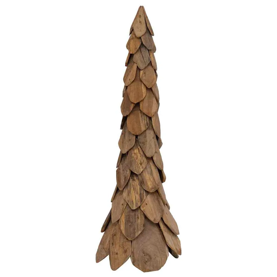 Sapin de Noël avec support Marron 111 cm Bois de teck solide - 2