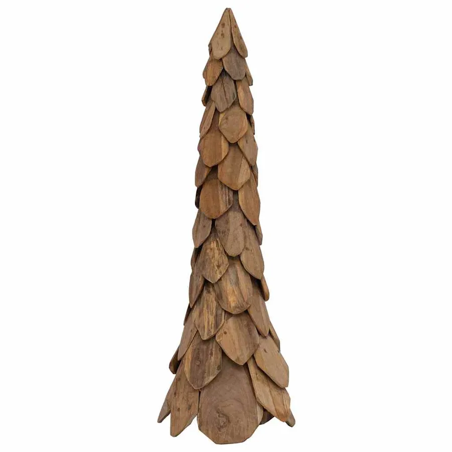 Sapin de Noël avec support Marron 111 cm Bois de teck solide - 4
