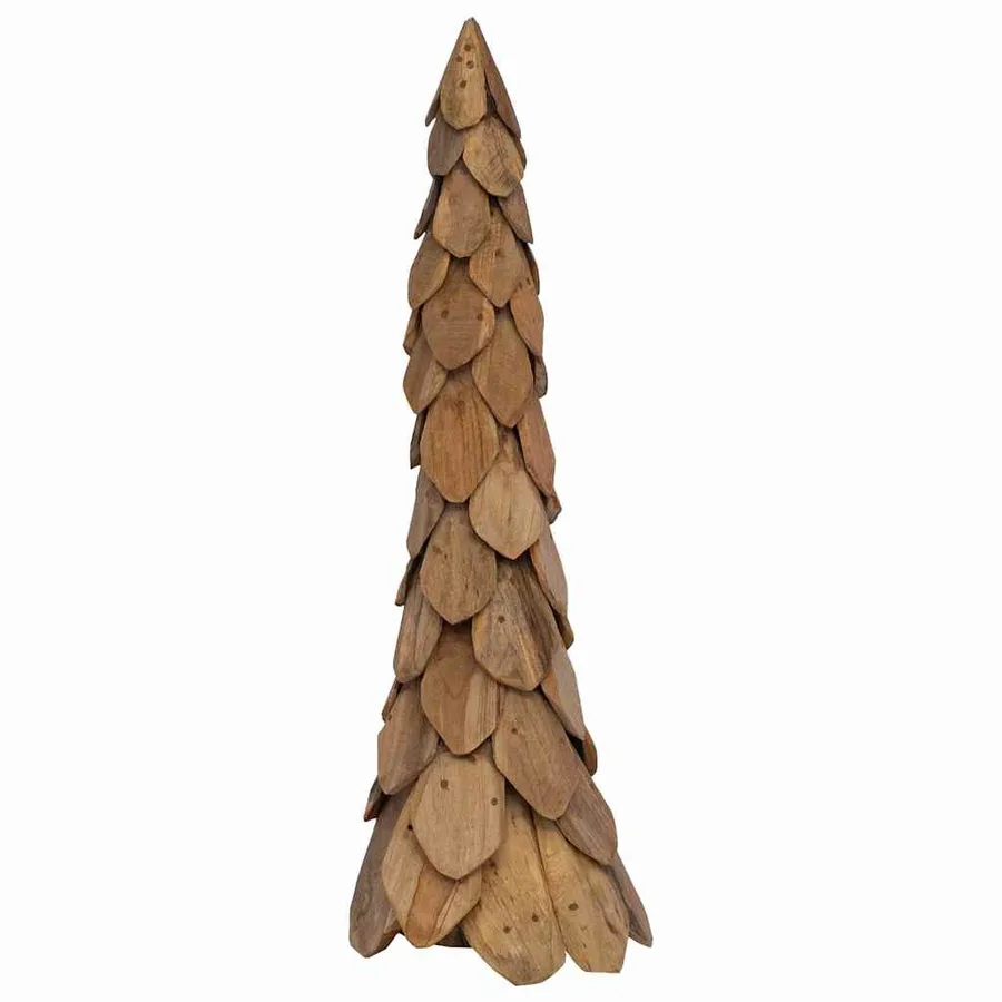 Sapin de Noël avec support Marron 111 cm Bois de teck solide - 5
