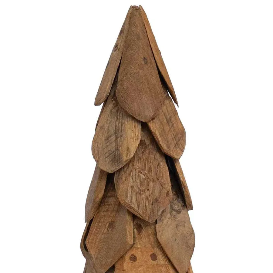 Sapin de Noël avec support Marron 111 cm Bois de teck solide - 7