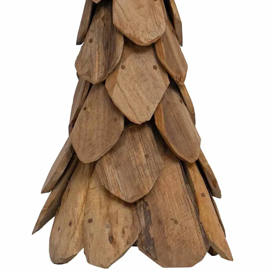 Sapin de Noël avec support Marron 111 cm Bois de teck solide - 9