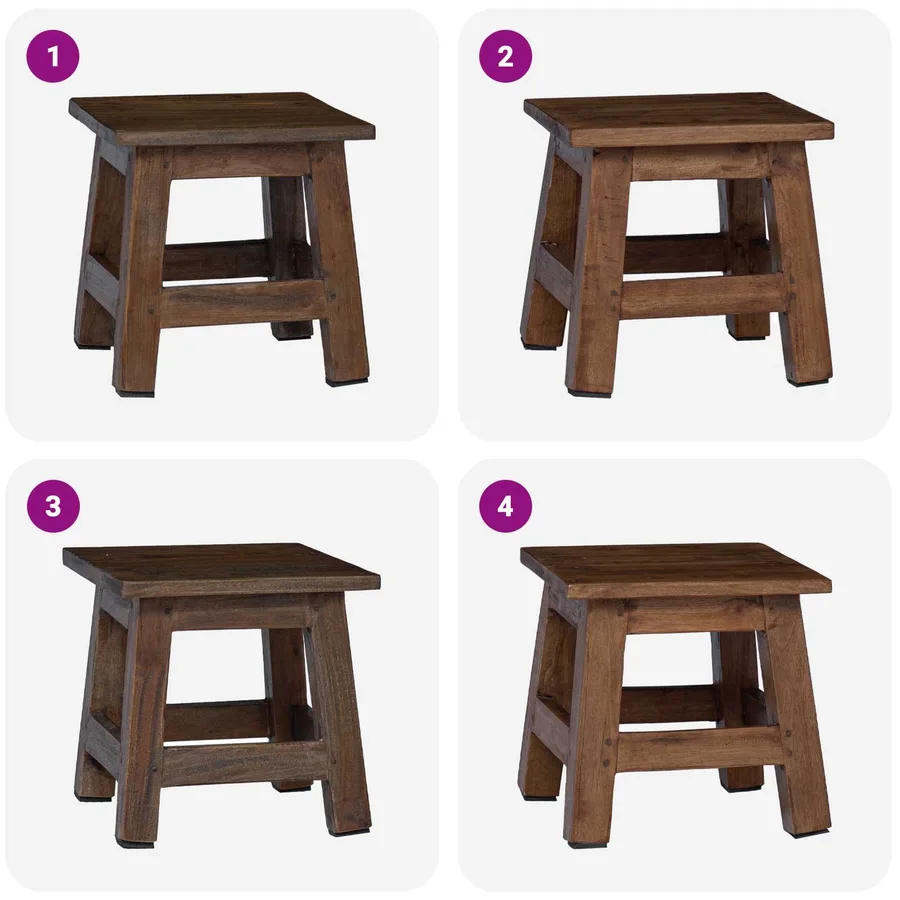 Tabouret Naturel 26 x 26 x 26 cm Bois d'Acajou - 4