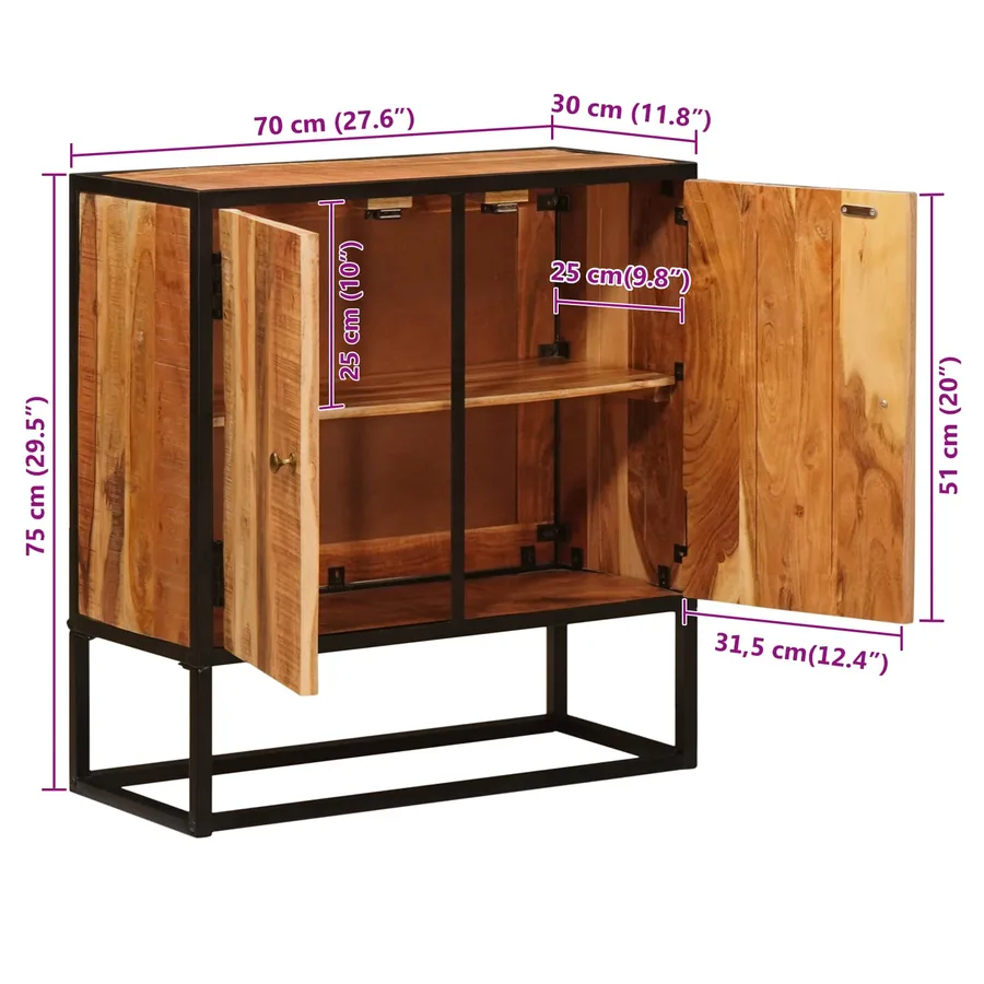Buffet Beta Naturel 70 x 30 x 75 cm Bois d'Acacia Massif - 14