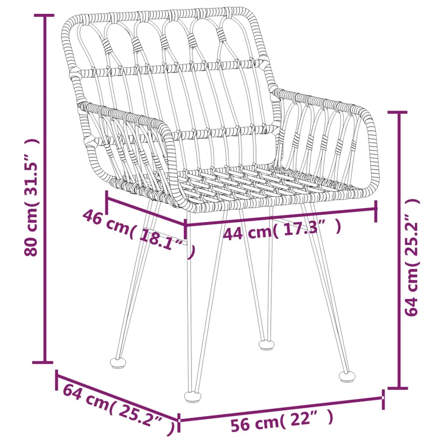 Chaises de jardin lot de 2 accoudoir 56x64x80 cm Résine tressée - 9