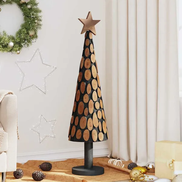 Sapin de Noël avec support Marron 120 cm Bois de teck solide