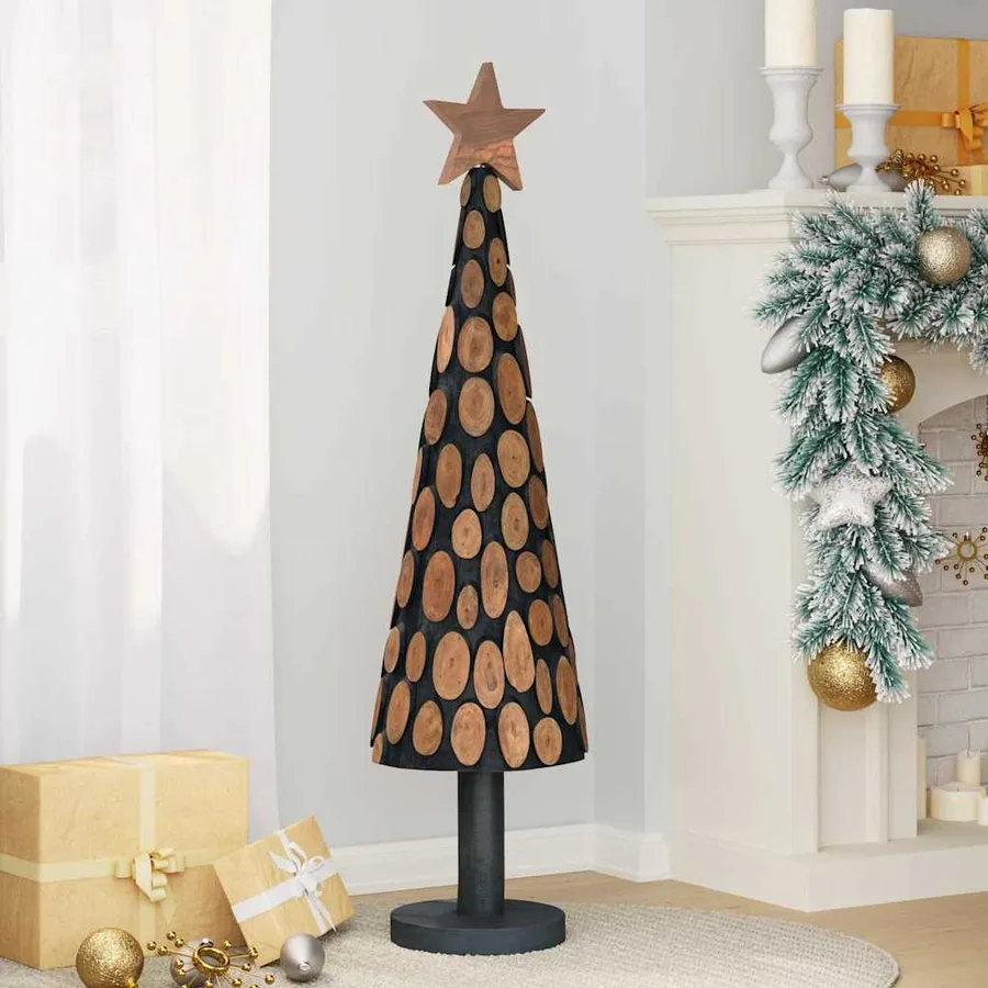 Sapin de Noël avec support Marron 120 cm Bois de teck solide - 3