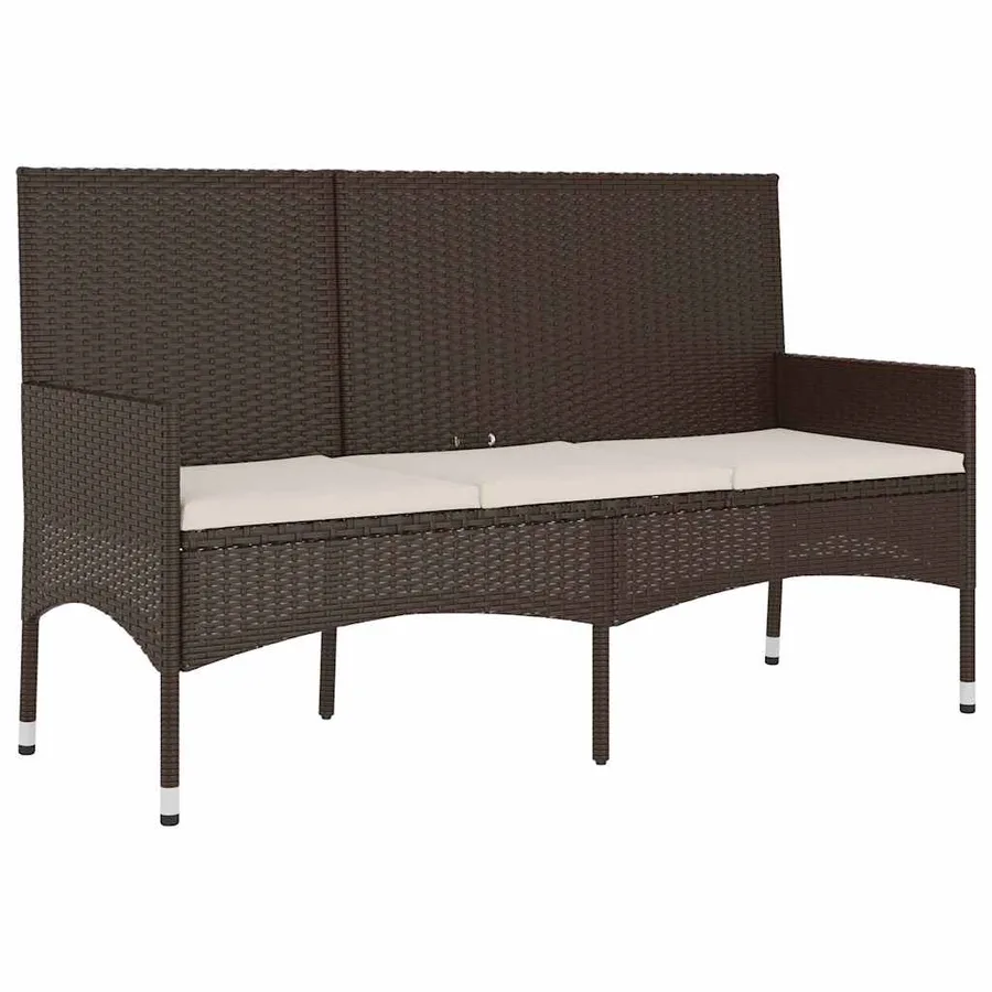 Banc de jardin à 3 places avec coussins Marron Résine tressée - 2