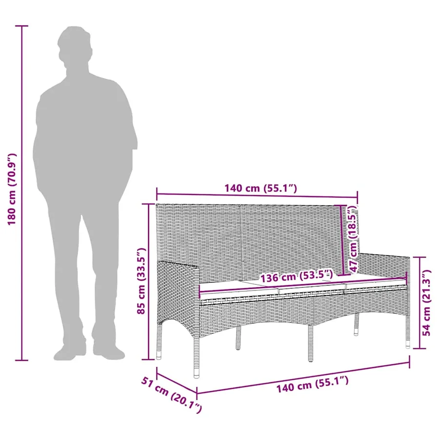 Banc de jardin à 3 places avec coussins Marron Résine tressée - 9