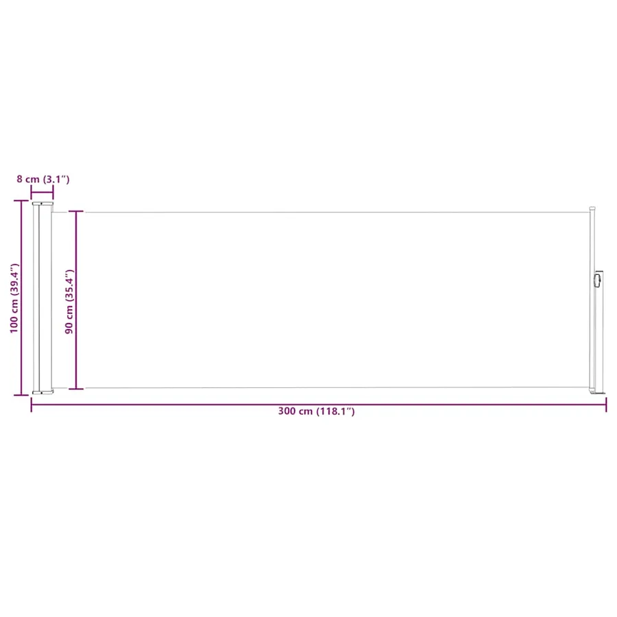 Auvent latéral rétractable de patio 100x300 cm Gris - 11