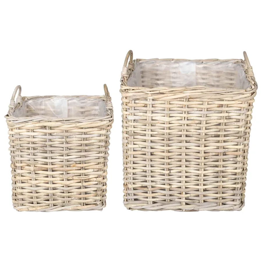 Panier de Plante avec stockage 2 pc Gris naturel Rattan Kubu - 2
