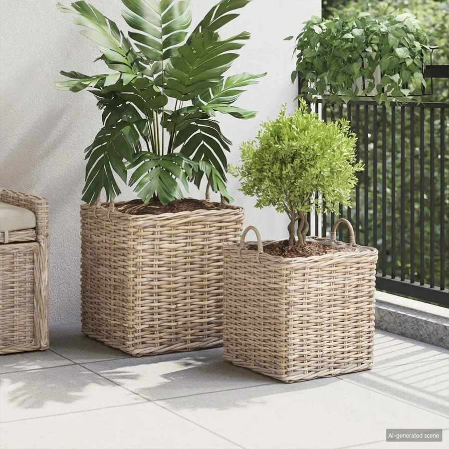 Panier de Plante avec stockage 2 pc Gris naturel Rattan Kubu - 3