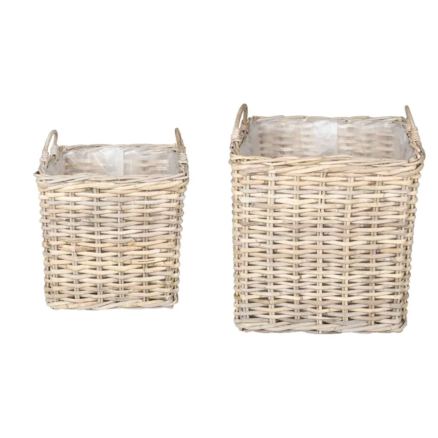 Panier de Plante avec stockage 2 pc Gris naturel Rattan Kubu - 4