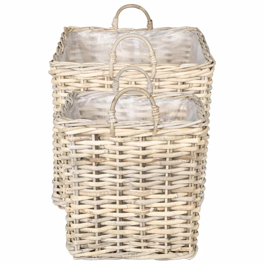 Panier de Plante avec stockage 2 pc Gris naturel Rattan Kubu - 5