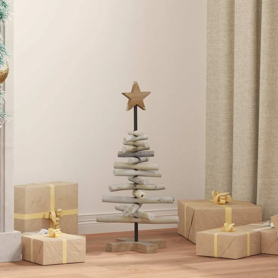 Sapin de Noël avec support Marron 60 cm Bois de teck solide
