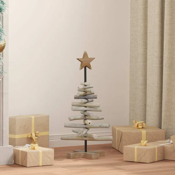 Sapin de Noël avec support Marron 60 cm Bois de teck solide